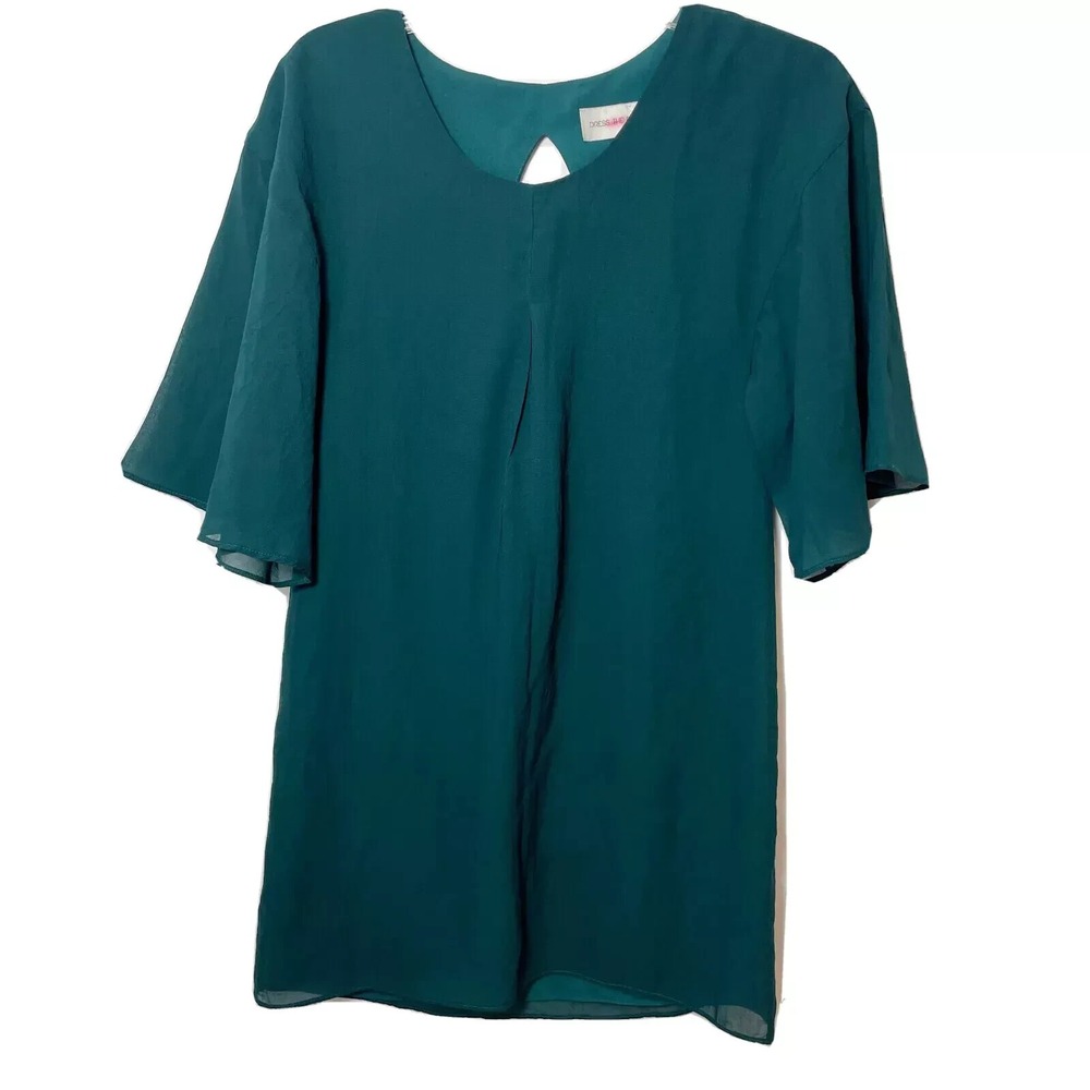 Dress The Population Flutter Sleeve Tunic‎ Blouse Womens S Green Keyhole Crepe